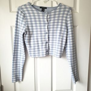 Forever21 Blue Plaid Cropped Cardigan